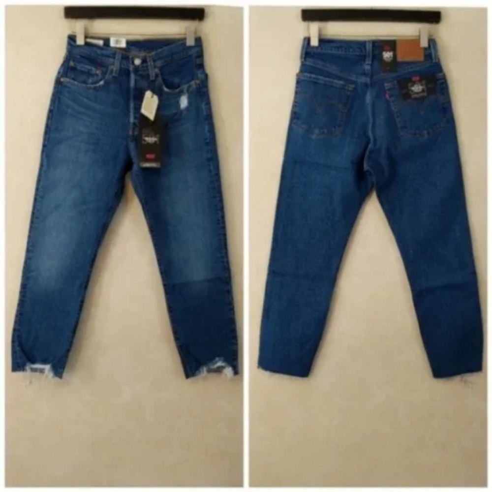 Levi's 501 Crop High Rise Denim Jeans Charleston Fun Straight Leg - Picture 8 of 10